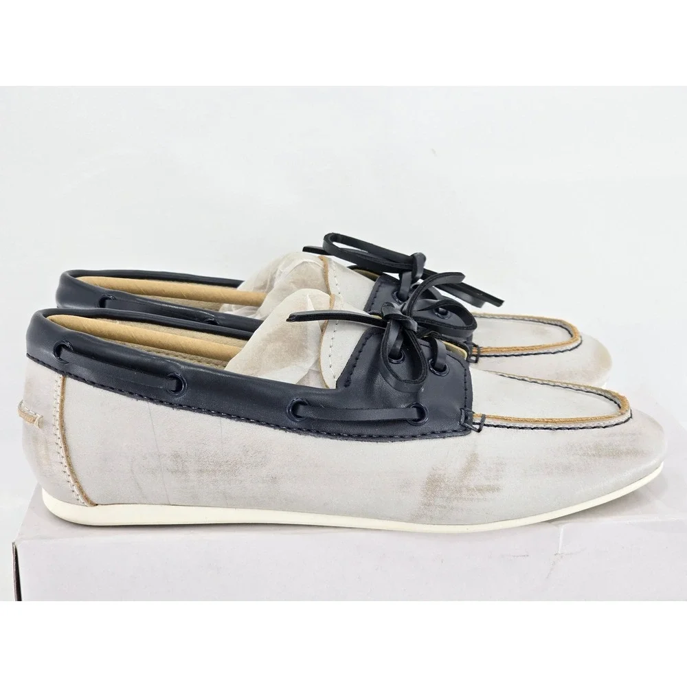 Nine West Yacht Boat Shoes Womens 7 White Navy Leather Moccasins - New